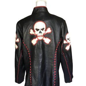Tribe America Women Moto Jacket Coat Sz 18 Leather Skull Crossbones Biker Black